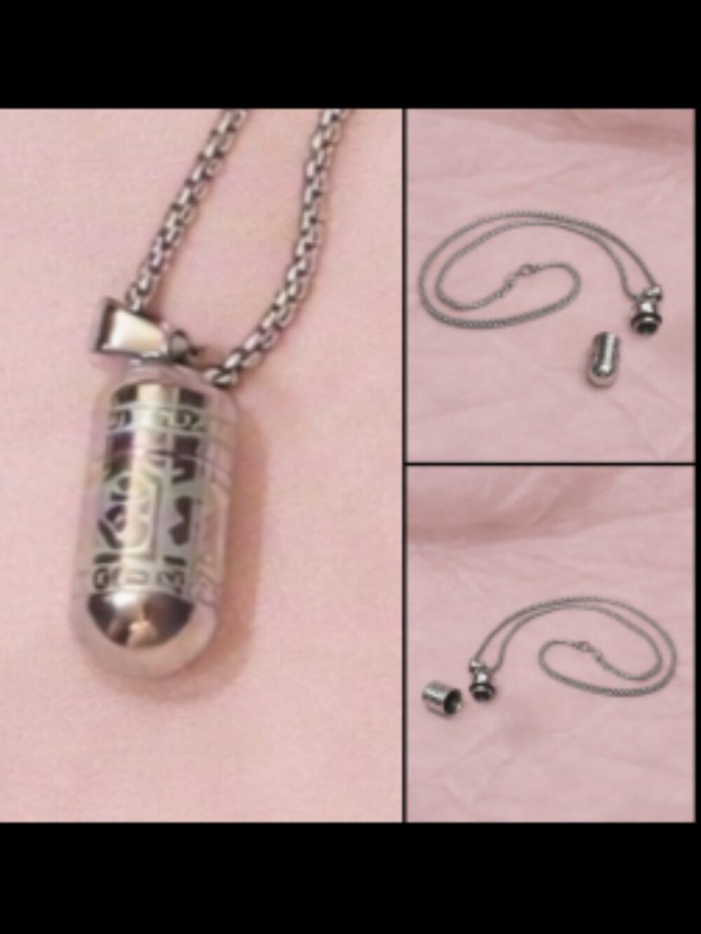 Om Mani Padme Hum Buddhist Mantra Pendant Necklace Mini Bottle Stainless Steel